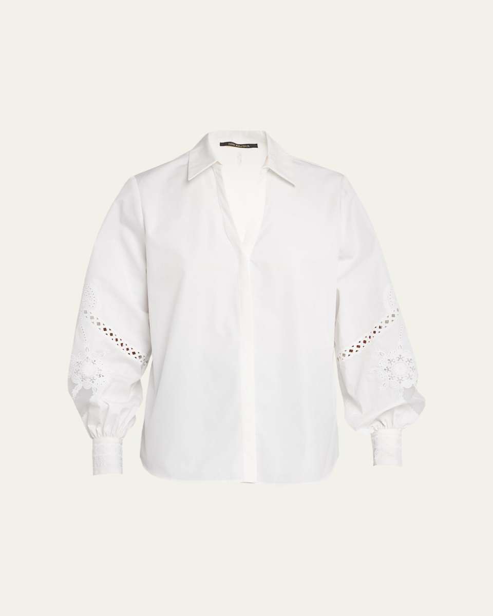 Calla Embroidered Blouson-Sleeve Blous